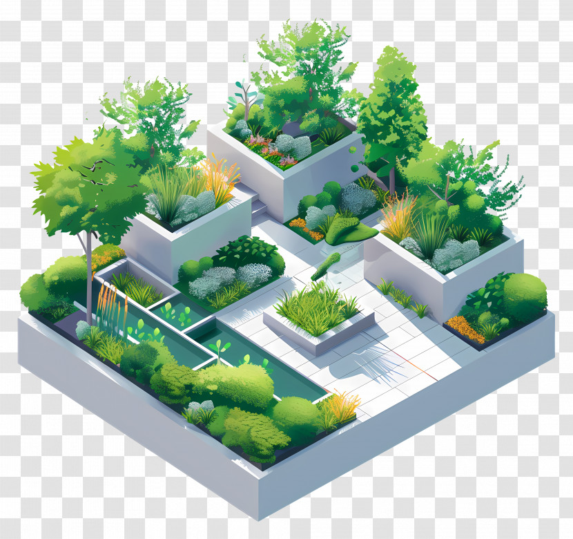 Modern Garden - Beautiful Garden Illustration With Green Plants Transparent PNG