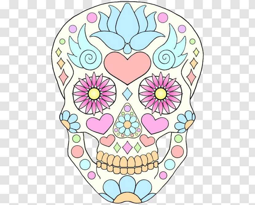 Calavera Day Of The Dead Skull Pastel Floral Design - Heart Transparent PNG