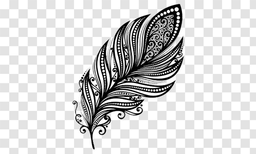 Feather Drawing - Monochrome - Black Falling Feathers Transparent PNG
