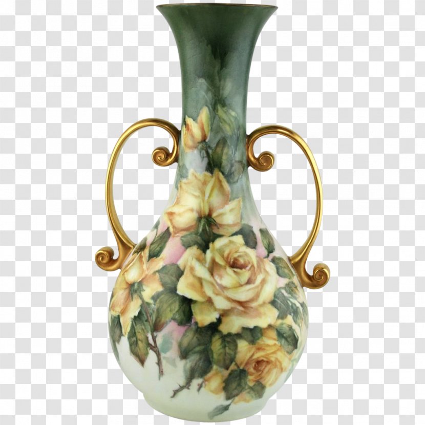 Limoges Still Life: Vase With Pink Roses Porcelain China Painting - Tableware - Hand Painted Transparent PNG