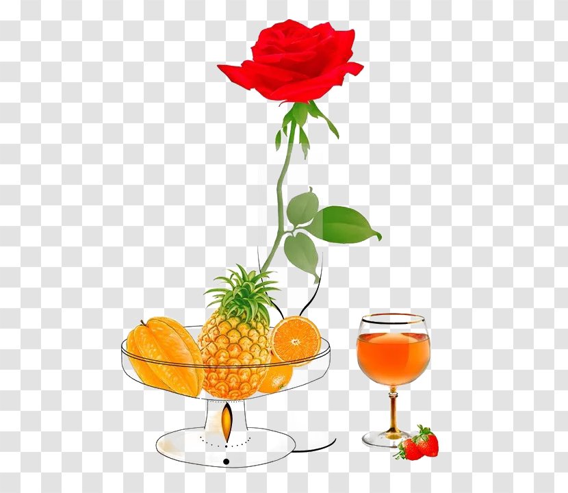 Juice Flower Auglis - Yellow - Bouquet Of Blooming Roses And Fruits Transparent PNG