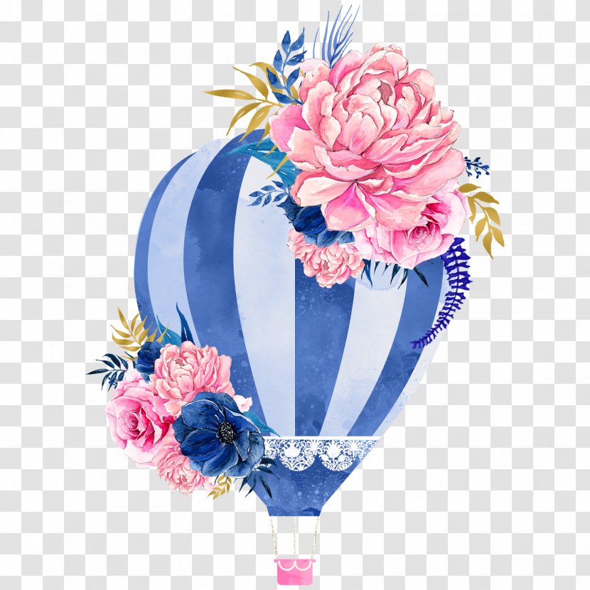 Watercolor Painting Hot Air Balloon Watercolour Flowers - Cut Transparent PNG