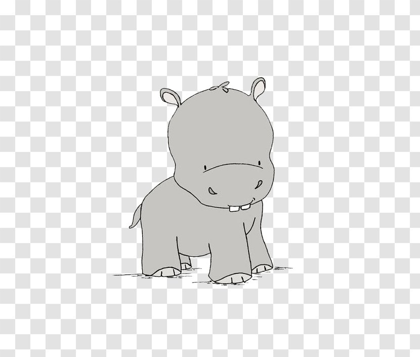 Hippopotamus Black And White Clip Art - Small To Medium Sized Cats - Baby Hippo Transparent PNG
