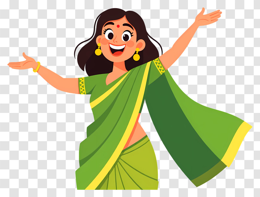 Pregnant Woman In Green Saree - Joyful Woman In Green Sari Transparent PNG