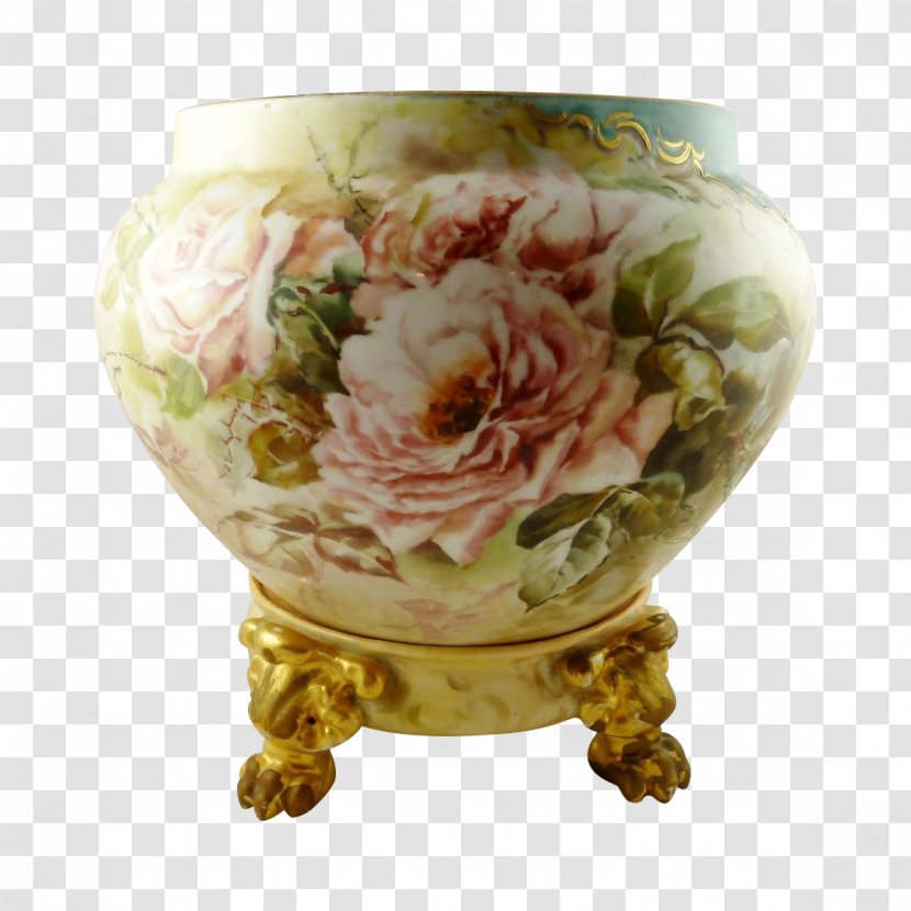 Limoges Porcelain Vase Jardiniere - Maiolica - Hand Painted Hydrangea Transparent PNG