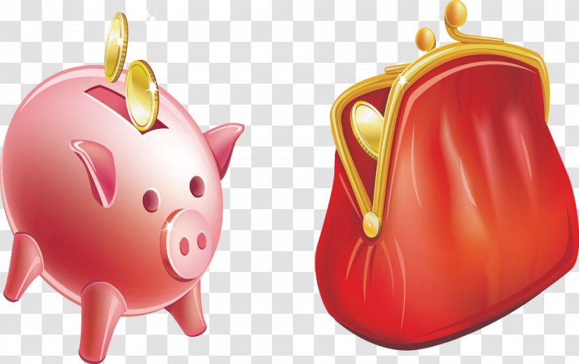 Piggy Bank Money Illustration - Red - Vector Material Transparent PNG