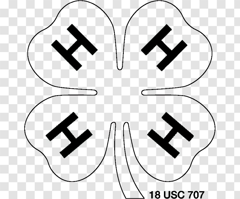 4-H Logo Positive Youth Development Four-leaf Clover - Black And White Transparent PNG