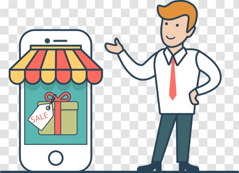E-commerce Flat Design Illustration - Commerce - Vector Mobile Shopping Mall Man Transparent PNG