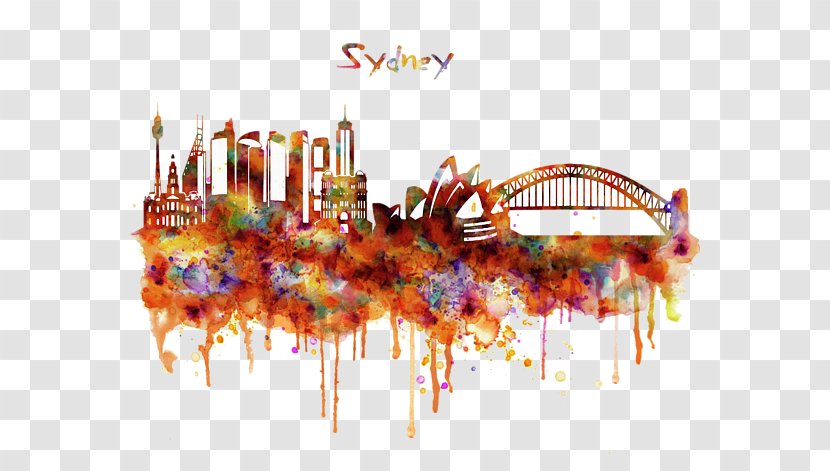 Sydney T-shirt Watercolor Painting - Shirt - Diagram Skyline Transparent PNG
