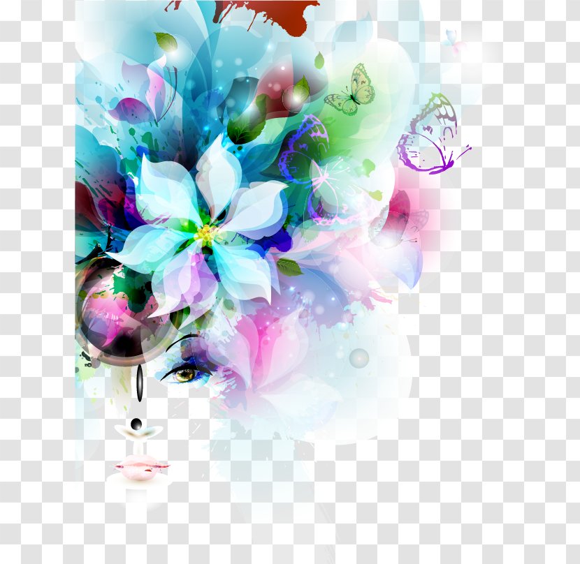 Fashion Woman Flower Illustration - Shutterstock - Blue Transparent PNG