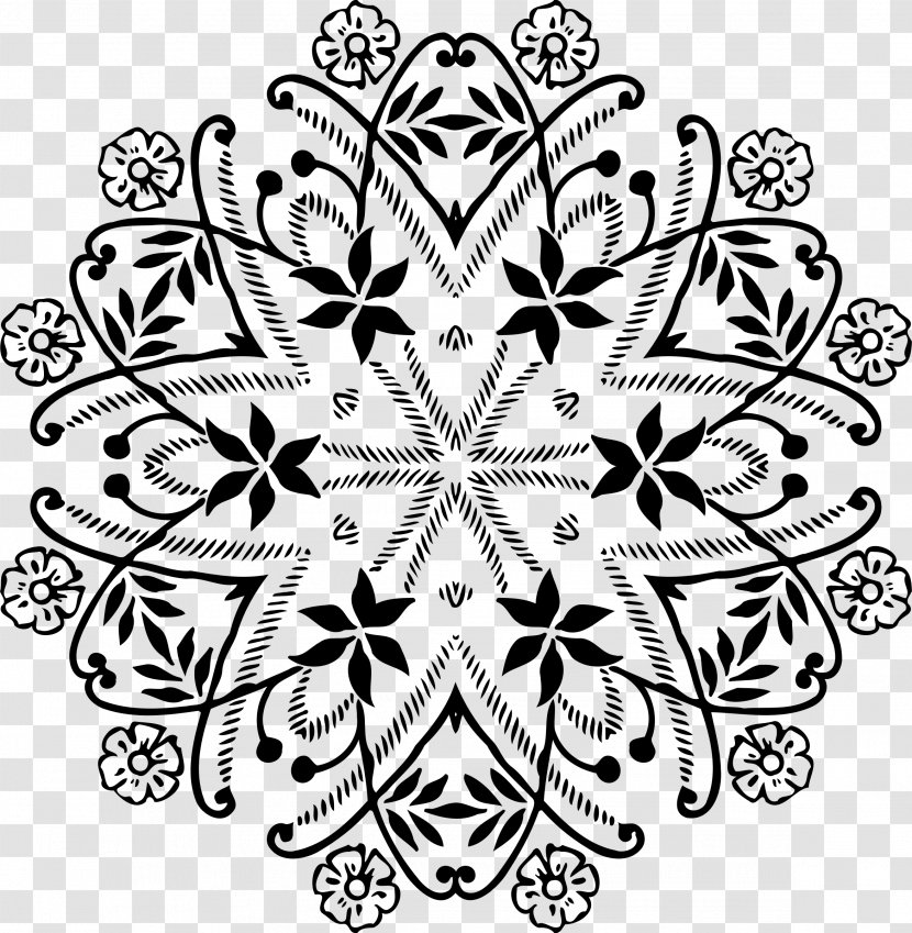 Flower Ornament Clip Art - Black - Circular Pattern Transparent PNG