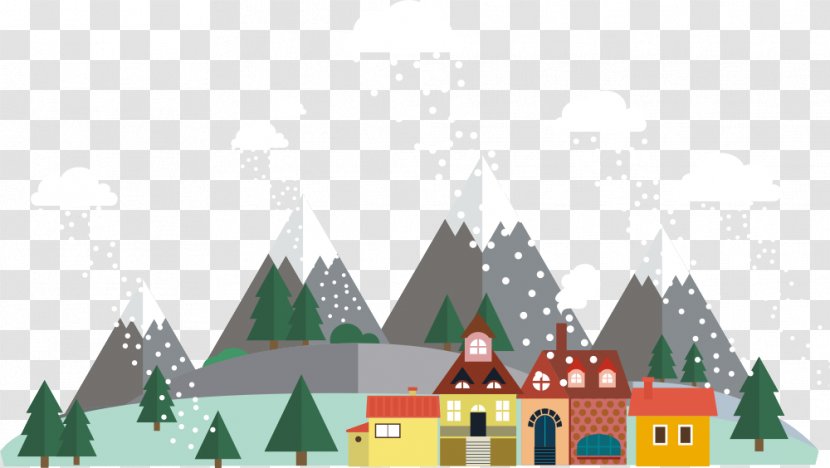 Illustration - Text - Vector Mountain And Houses Transparent PNG