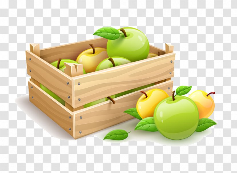 Wooden Box Crate Fruit - Granny Smith - Basket Of Apples Transparent PNG