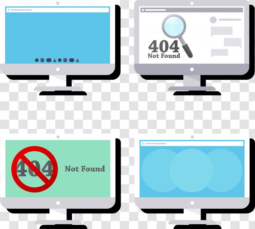 Computer Monitors HTTP 404 Clip Art - Flat Design - Screen Error Vector Transparent PNG