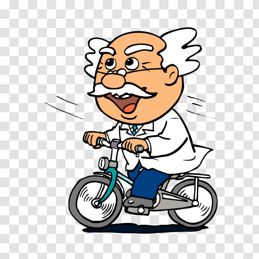 Bicycle Cycling Cartoon Illustration - Sharing System - The Old Man Riding A Bike Transparent PNG