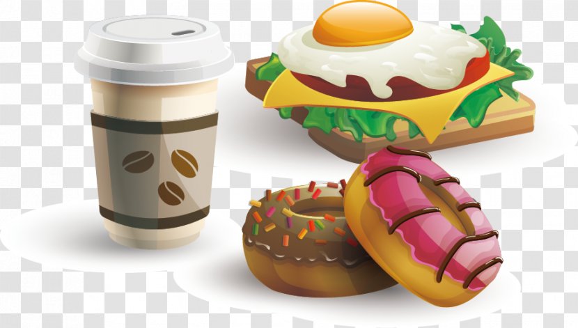 Ice Cream Coffee Fast Food KFC Doughnut - Vector Donut Snack Tea Transparent PNG