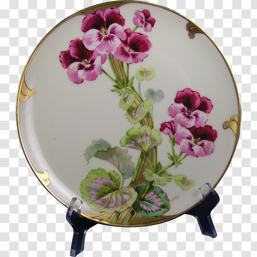 Porcelain Plate Limoges Tableware Pottery - Violet Family - Geranium Transparent PNG