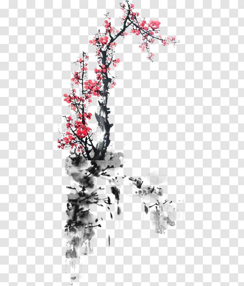 China Budaya Tionghoa Ink Wash Painting Chinoiserie - Woody Plant - Plum Flower Transparent PNG