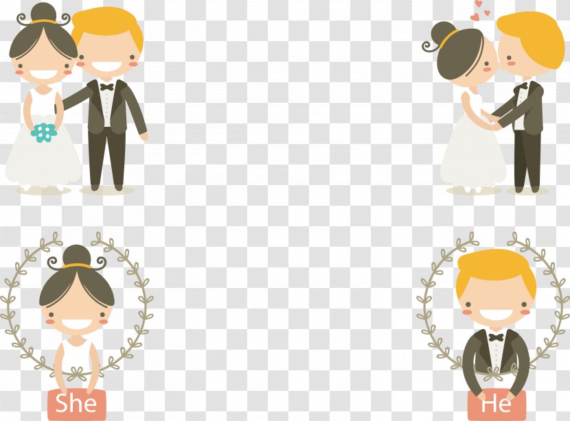 Wedding Invitation Photography - Bride - Cartoon Vector And Groom Transparent PNG