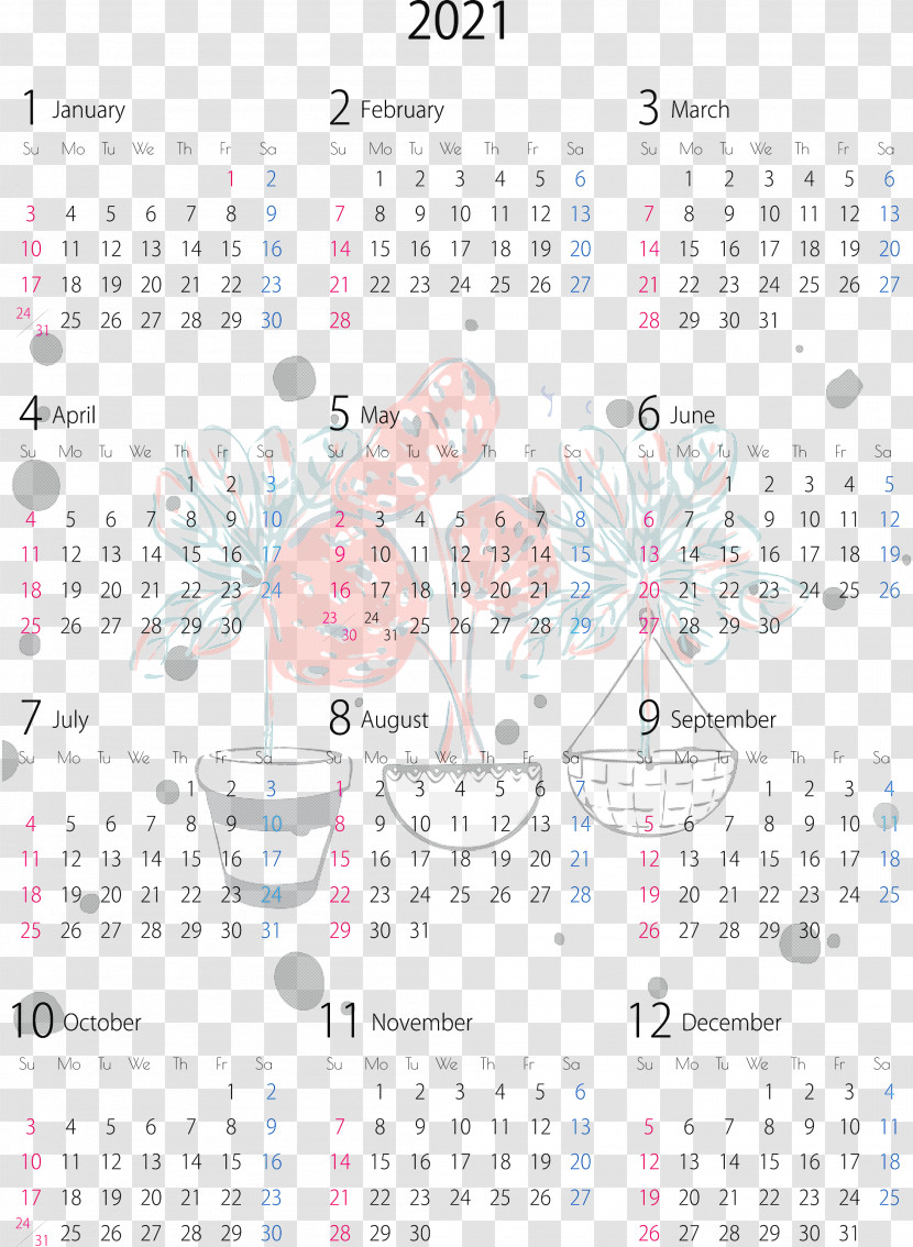 2021 Yearly Calendar Transparent PNG