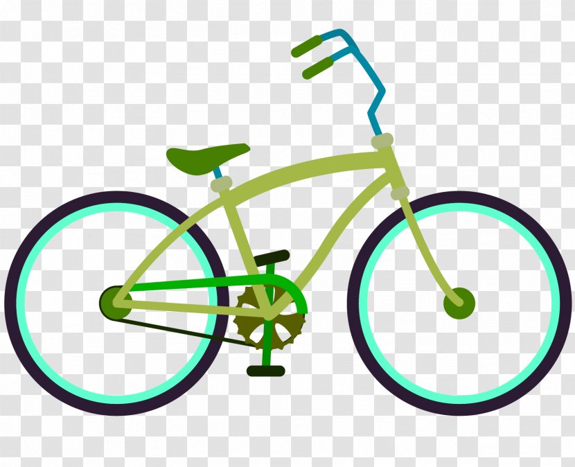 Bicycle Wheel Frame Electra Company Derailleur Gears - Vector Cartoon Green Public Bike Transparent PNG