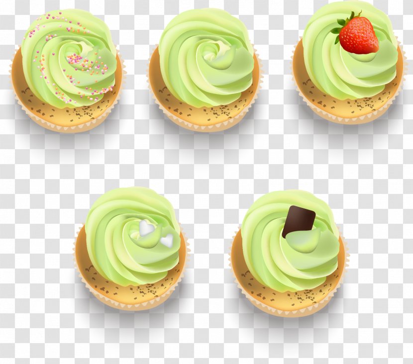 Green Tea Ice Cream Matcha Cupcake - Dessert - Vector Hand Painted Transparent PNG