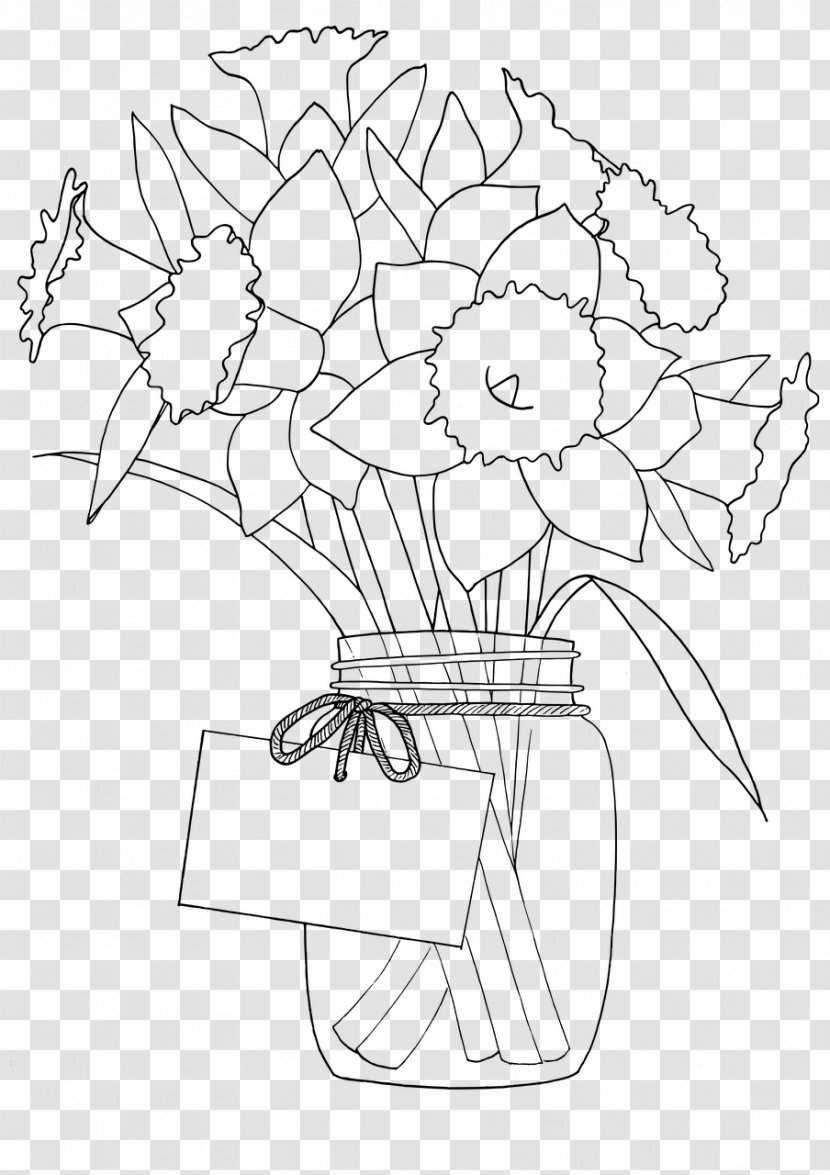 Line Art White Coloring Book Cut Flowers Plant - Flower - Blackandwhite Transparent PNG
