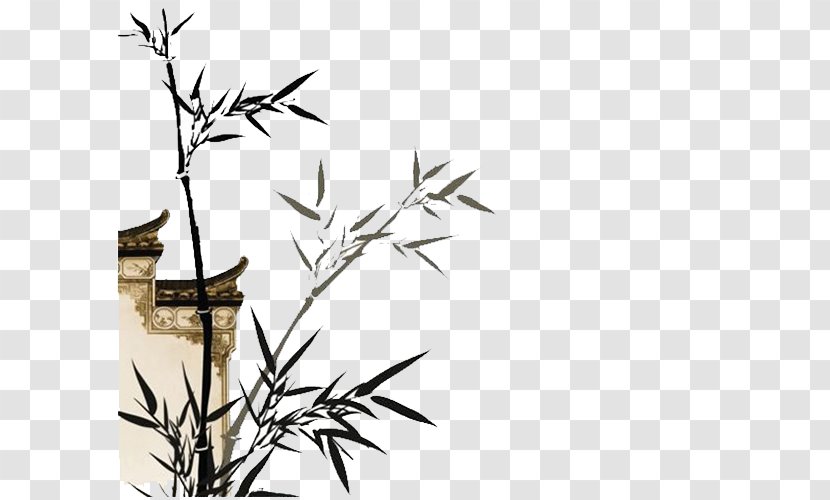 Ink Wash Painting Bamboo Wall Decal - Monochrome - Classical White House Creative Transparent PNG