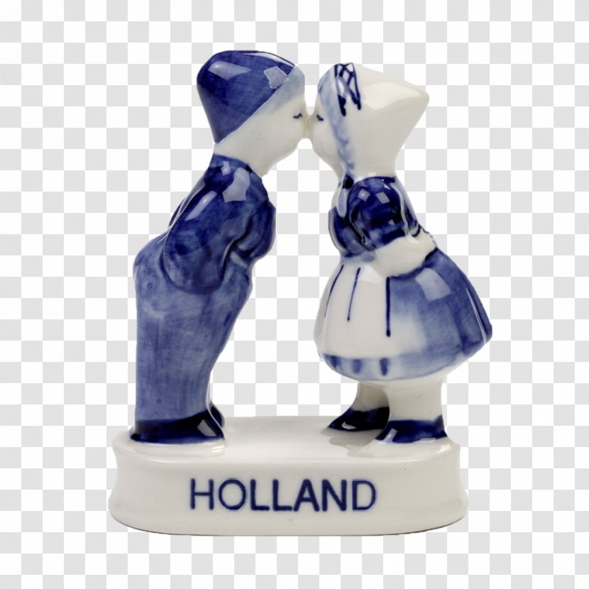 Delftware Souvenir Figurine Farmer - Netherlands - Kiss Couple Transparent PNG