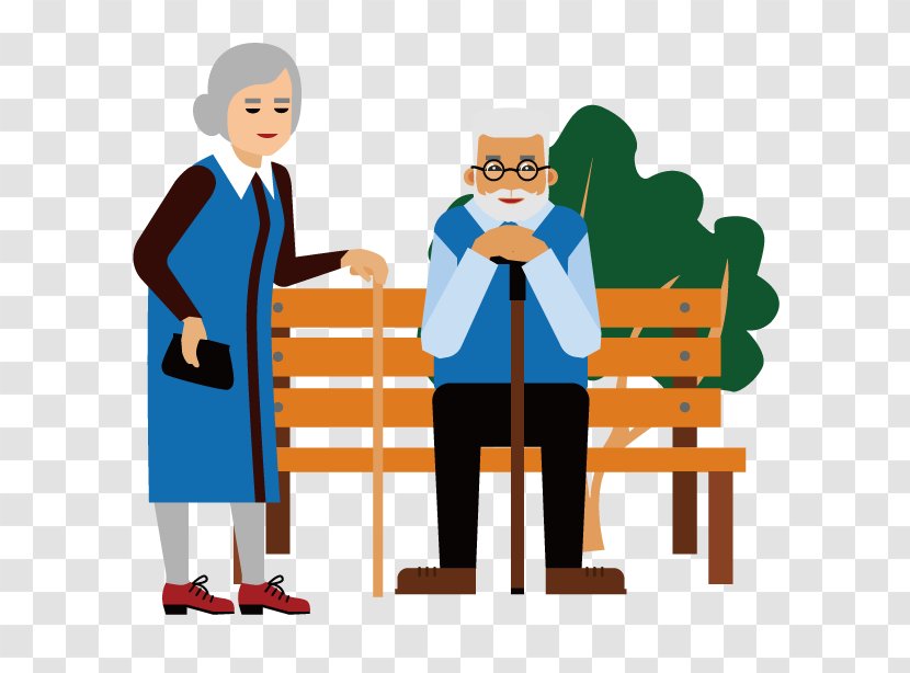 Old Age Vector Graphics Illustration Image Cartoon - Standing - Park Bench Transparent PNG