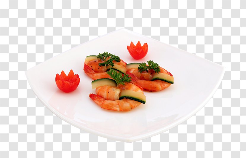 Chinese Cuisine Sushi Gourmet Dish Food - Restaurant - Shrimp Dishes On A Plate Transparent PNG