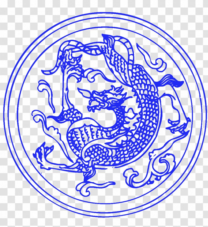 Blue And White Pottery Motif Circle Clip Art - Black - Circular Dragon Transparent PNG