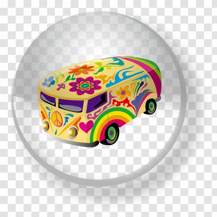 1960s Hippie Facebook Volkswagen - Photography - Cartoon Glass Crystal Button Transparent PNG