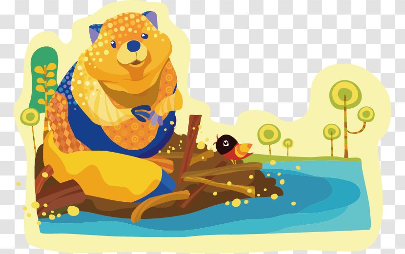 Child Cartoon Watercolor Painting Illustration - Heart - Bear Playing At The Beach Transparent PNG