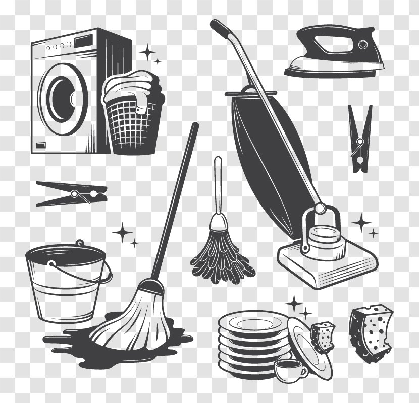 Cleaning Cleaner Tool Illustration - Black And White - Grey Simple Tools Transparent PNG