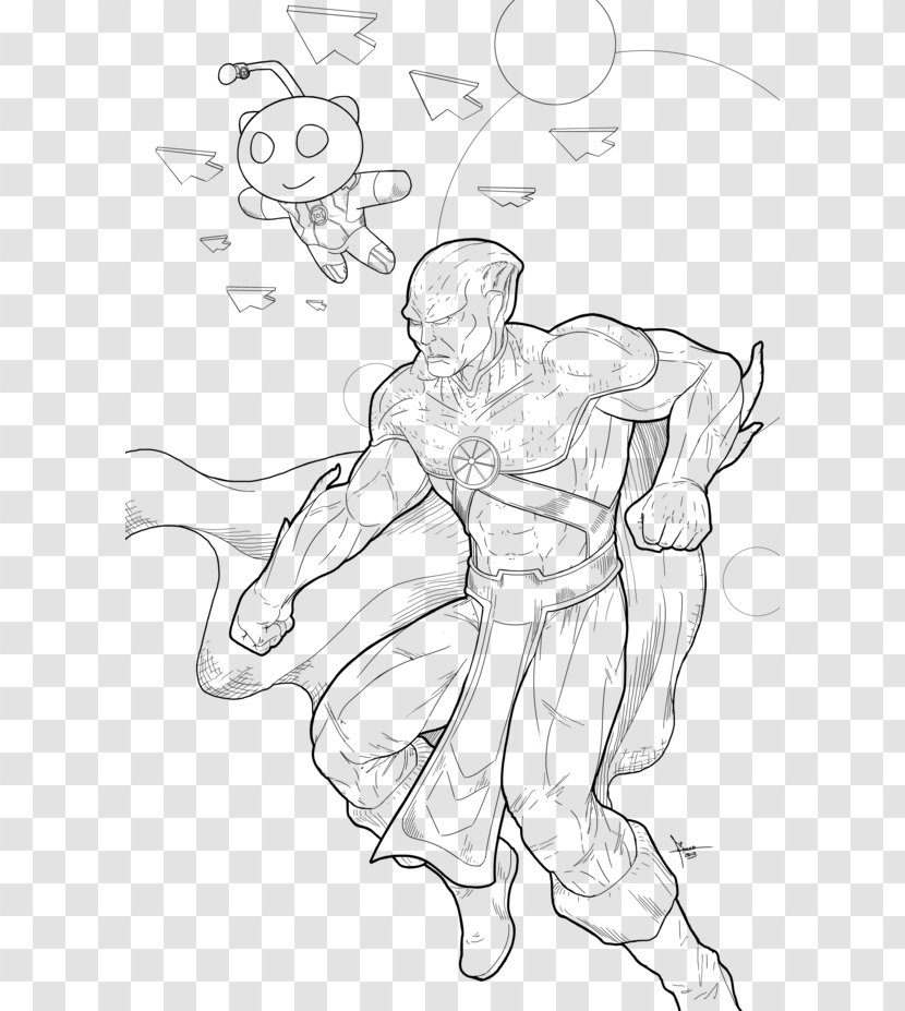 Martian Manhunter Aquaman Black And White Line Art - Arm Transparent PNG