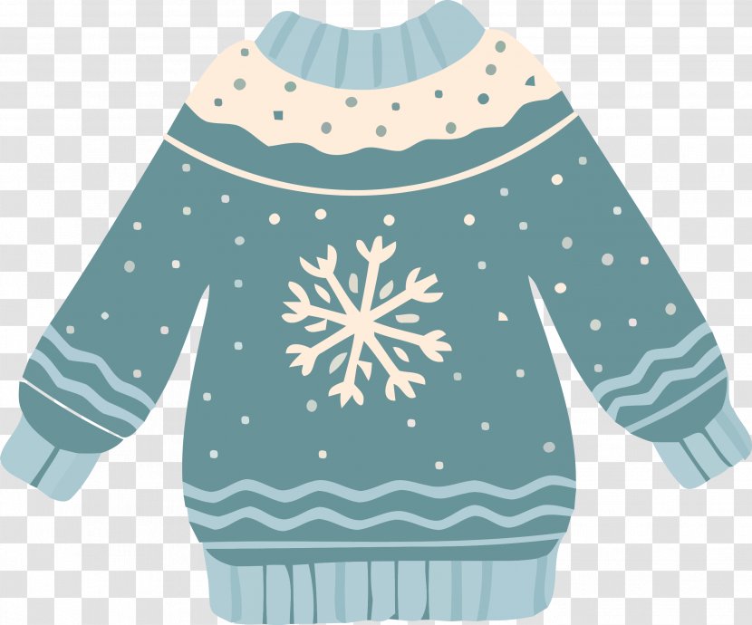 Snowflake - Cartoon Sweater - Aqua Transparent PNG