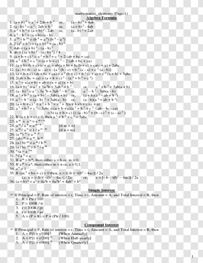 Formula Mathematics Algebraic Equation Elementary Algebra - Handwritten Math Transparent PNG