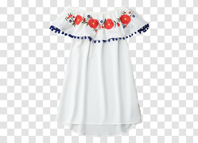 Blouse T-shirt Sleeve Dress Ruffle - Joint - Embroidered Off White Roses Transparent PNG