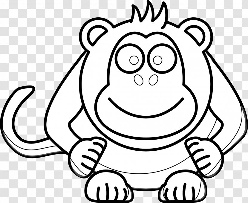 Drawing Black And White Monkey Clip Art - Cartoon - Computer Transparent PNG