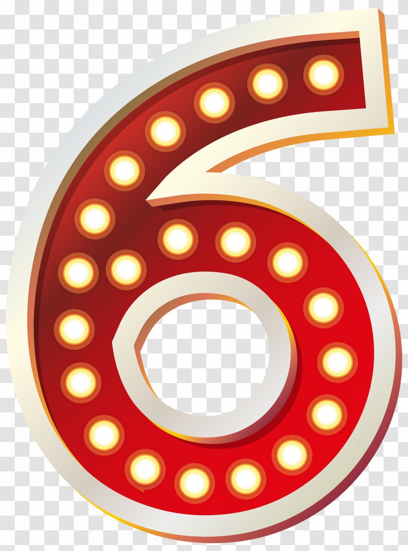 Number Clip Art - Red - Six With Lights Image Transparent PNG