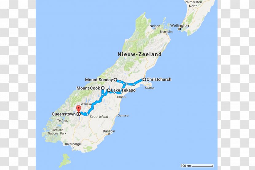 Queenstown Christchurch Travel Itinerary Road Trip - Irish Travellers - New Zealand Map Transparent PNG