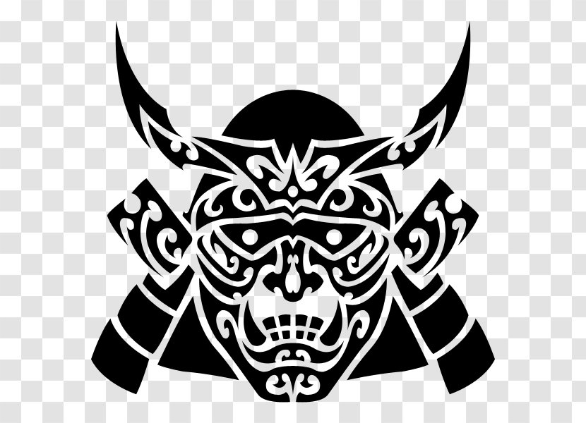 Samurai Mask Drawing Black And White - Monochrome Photography Transparent PNG