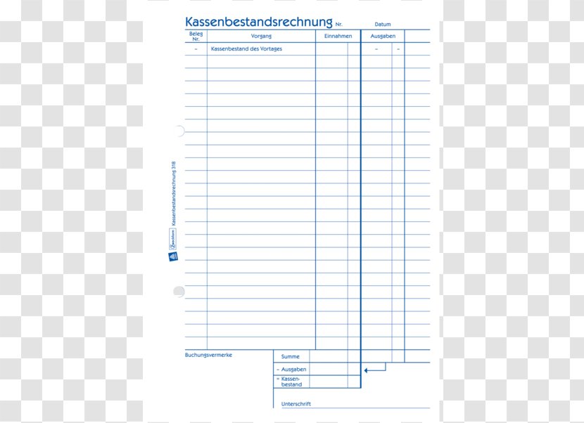 Paper Avery Zweckform 318 Kassenbestandsrechnung Weiß White Bundesautobahn 5 Text - Rectangle - Hitachi Transparent PNG