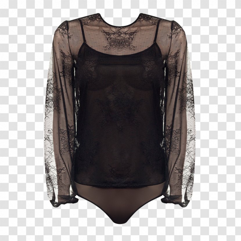 Sleeve Shoulder Blouse - Black Lace Bow Transparent PNG