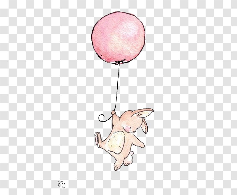 Rabbit Illustration - Cartoon - Holding Balloons Transparent PNG