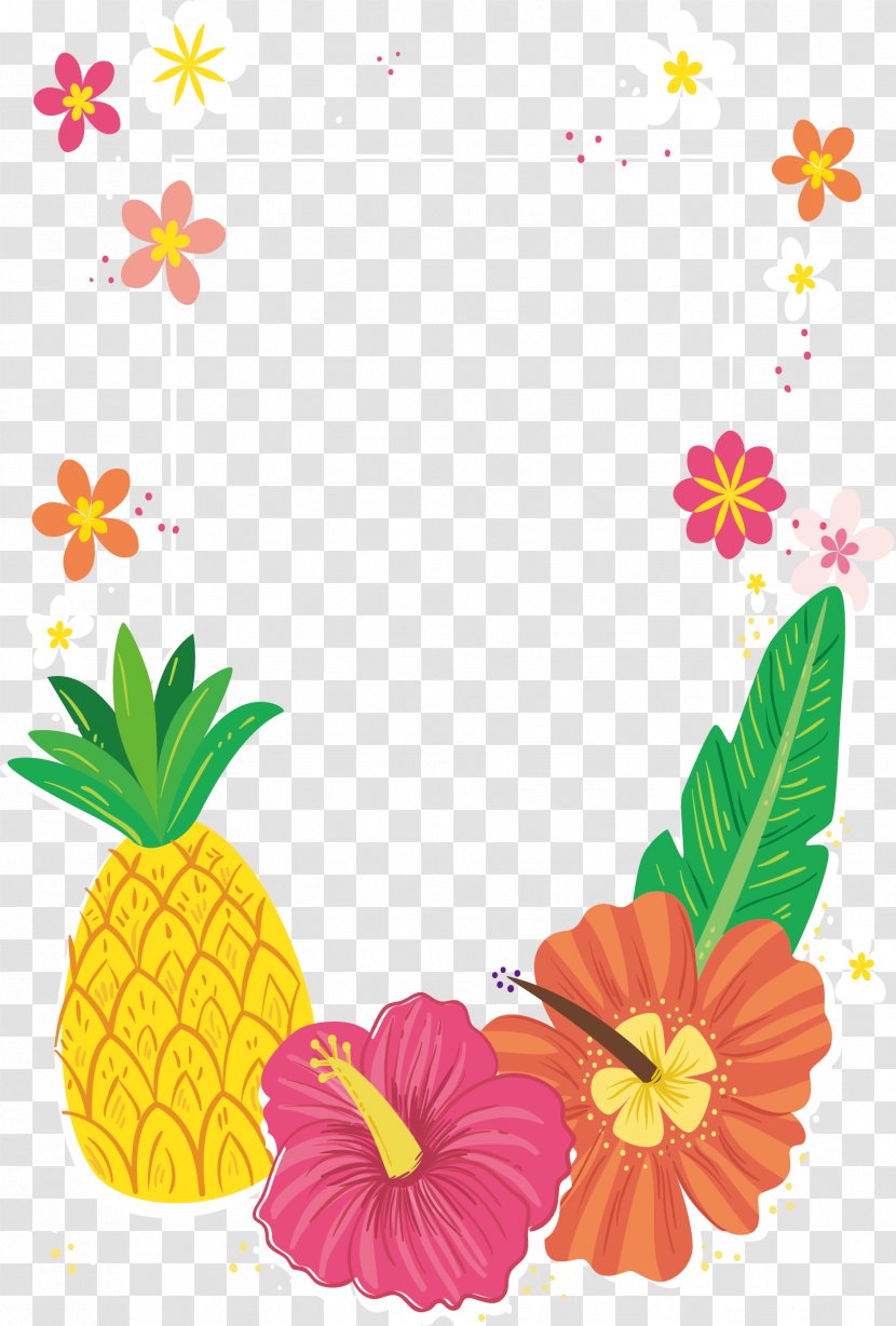 Tropical Colored Flower Decorative Frame - Produce - Raster Graphics Transparent PNG
