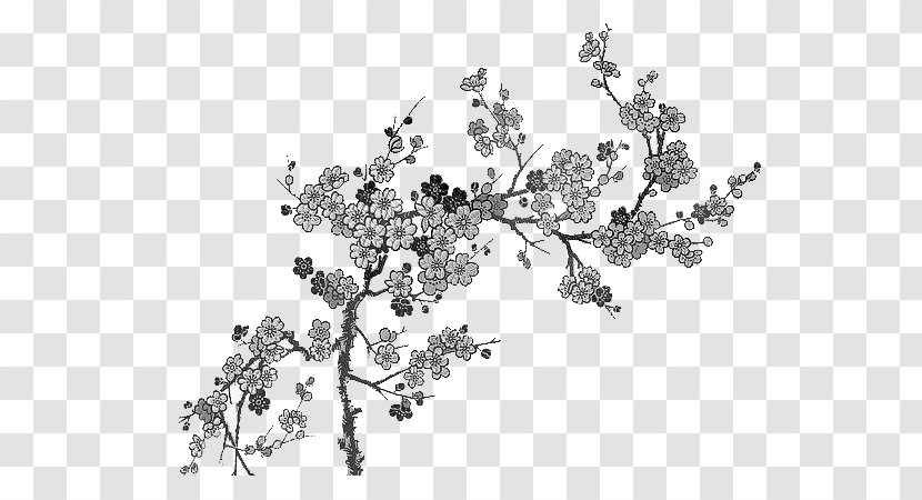 Budaya Tionghoa Chinoiserie - Monochrome - Plum Flower Transparent PNG