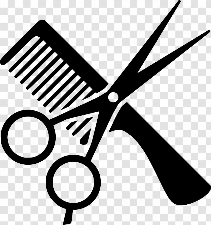 Comb Cosmetologist Beauty Parlour Hair-cutting Shears Clip Art - Black And White - Scissors Hair Transparent PNG