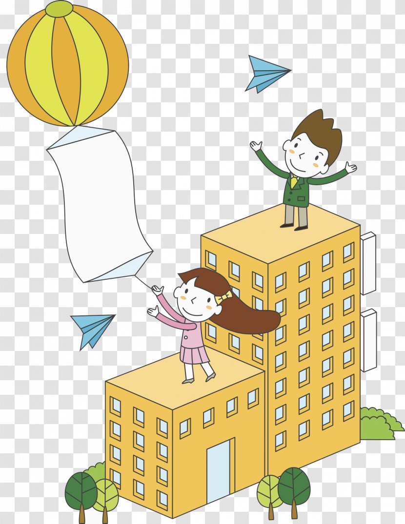 Airplane Clip Art - Flower - A Child Who Balloons On The Roof Transparent PNG